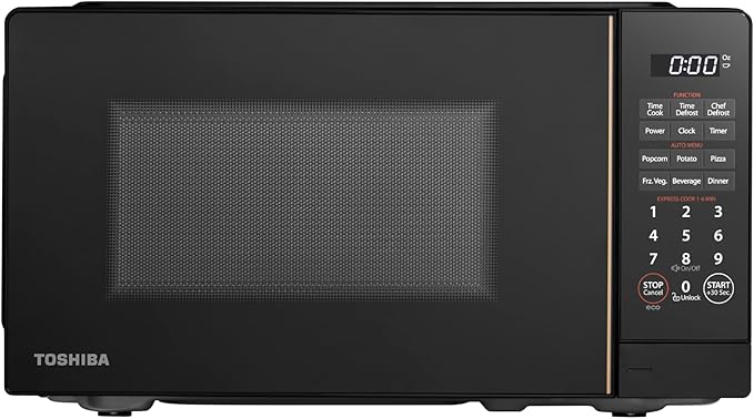 TOSHIBA Small Microwave Oven with 11 Power Levels, Sound On/Off & Eco Mode, Cu Ft, 700W, Black, MM-EM07PA(BK), ChefDefrost-0.7 Cu.Ft