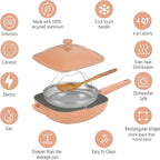 Nonstick Ceramic Saute Pan with Steamer, Non Toxic Deep Frying Skillet with Spatula, PFOA,PFOS,Lead & Cadmium Free,Dishwasher Safe,4 Qt,11-inch, Terracotta,All in One Pan,ceramic cookware with lid