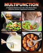 Silicone Cooking Spoons, Great for Scooping Sides and Serving Hearty Stews, BPA-Free Matte Silicone, Wooden Handle Serving Spoon for Nonstick Cooking Surfaces (Khaki)