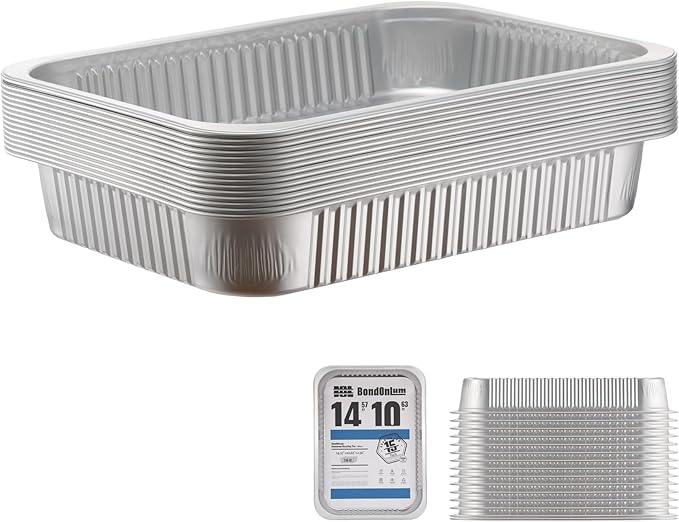 Aluminum Foil Pans, Extra Heavy Duty Disposable Aluminum Baking Pans, 14.57"×10.63" Steam Table Pans for Cooking, Heating, Storing, Prepping Roasting and Chafing (15 Pack Silver)