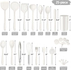 E-far Silicone Cooking Utensils Set, 25 Piece Kitchen Utensils with Holder, Non Toxic Kitchen Tools Spatula, Turner, Spoon, Ladle for Nonstick Cookware, Heat Resistant & Dishwasher Safe - White