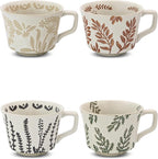 Ceramic Coffee Mug, 12 oz Novelty Unique Teacup with Handle, Stoneware Cup for Tea Mocha Latte Cappuccino Espresso (Set of 4, Butterfly Grass Ivy and Leaf)