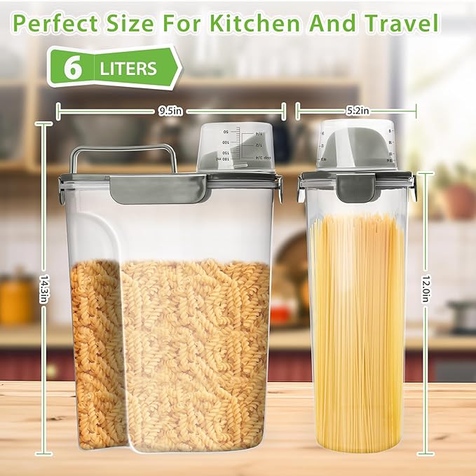 Rice Storage Container, 5 to 10lb Dry Food Airtight Dispenser, Pet Dog Cat Food Canister, BPA Free Clear Plastic Kitchen and Pantry Bin for Oatmeal, Cereal, Pasta, Flour Pack of 2 Grey