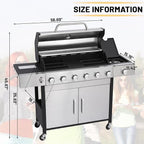 6-Burner Propane Gas BBQ Grill, 2 in 1 Propane Griddle Grill Combo with Porcelain-Enameled Cast Iron Grates & Plate, 65800 BTU with Side Stove for Outdoor Cooking Camping Patio Backyard(6+1 burner)