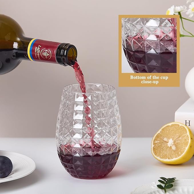 20 Pack Plastic Wine Glasses, 16Oz Disposable Wine Glasses Unbreakable Clear Plastic Cocktail Glasses Recyclable Shatterproof Reusable Wine Cups (16oz-20pack)