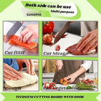 Titanium Cutting Board for Kitchen, Double Sided Food-Grade Stainless Steel Cutting Boards, Durable Rust Resistant & Dishwasher Safe, With Hook, (Size, 13.18" L x 9" W)