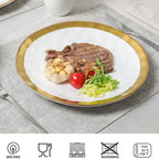 vicrays Ceramic Dinner Plates Set, 10 Inch, Set of 6, Round, Dishwasher Safe, NOT Microwave Safe, Suitable for Steak, Pasta, Home, Party, Restaurant（White with Golden）