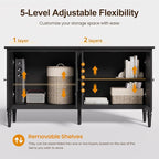 Console Cabinet, 58'' Mid Century Modern Pantry Sideboard, Wood Buffet Cabinet, Media Cabinet with 4 Doors, Accent Cabinet for Entryway, Living Room, Dining Room (Black)