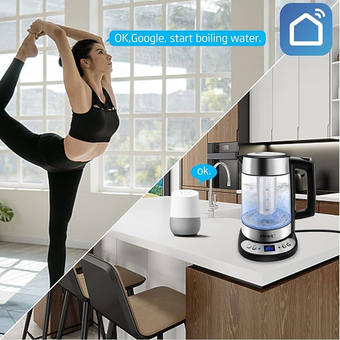 Smart Electric Kettle APP Control, Korex Glass Water Boiler Included Filter Suitable for Alexa Google Home Assistant 1.7 L BPA FREE Great for Coffee Tea Milk With Overheat Protection Controlled