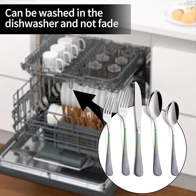 20-Pieces Color Silverware Sets for 4,Green and gray Handle Stainless Steel Cutlery Set, Include Forks Spoons and Knives Set, Dishwasher Safe Utensil Sets for Home Restaurant