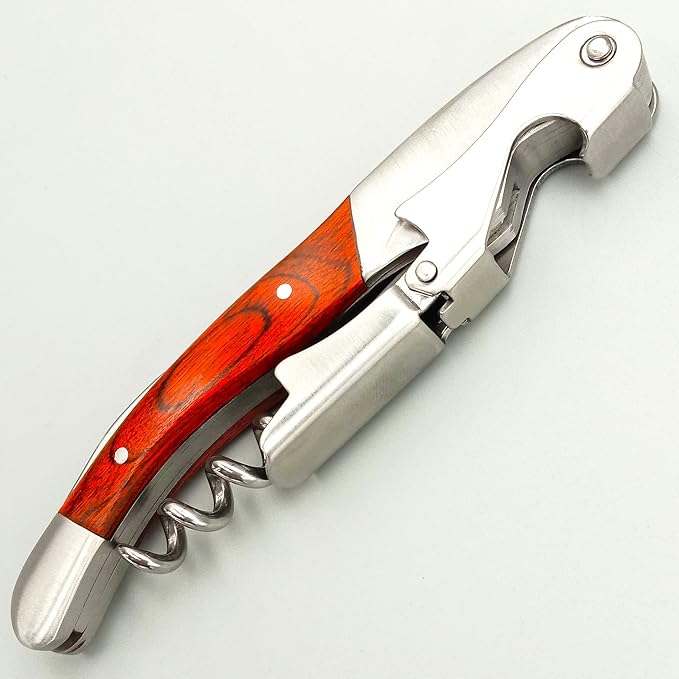 Exquiste Waiter Corkscrew for Bartenders, Professional Wine Opener With Premium Rosewood Handle,Double Hinged Bottle Opener with Serrated Foil Cutter for Sommelier, Bartend