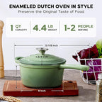 Onader 1QT Enameled Cast Iron Saucepan with Lid, Small Sauce Pan, Enamel Cast Iron Dutch Oven Cooking Kitchen Pot, Nonstick & Heavy Duty – Pistachio Green