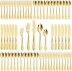 Gold Silverware Set for 12, 60-Piece Stainless Steel Flatware Set, Shiny Gold Metal Cutlery Set, Include Spoon, Fork and Knife Set, Dishwasher Safe