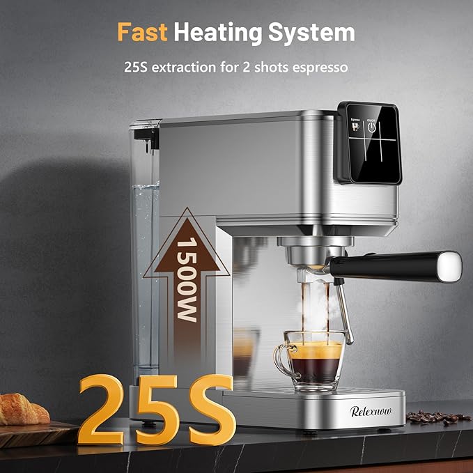 Espresso Machine, 20 Bar Professional Espresso Coffee Maker with Milk Frother Steam Wand, Hot & Iced Coffee Machine, Compact Stainless Steel Coffee Machine for Cappuccino,Latte,Cold Brew