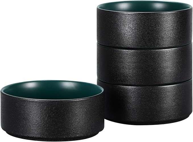 GZG Ceramic Cereal Bowls Set of 4,6 Inch Stoneware Salad Bowls,Dishwasher and Microwave Safe,Stackable,Scratch Resistant for Oatmeal,Fruit,Salads and Ricel(Dark Green)