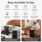 16Oz Temperature Control Smart Mug, Self Heating Coffee Mug LED Display, 180 Min Battery Life - Hot up to 149℉ Fast Wireless Charger Base Improved Design (16oz, Orange)