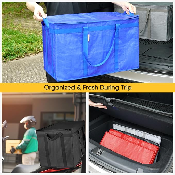 BALEINE 2Pk Insulated Reusable Grocery Bags, Collapsible Cooler Bag for Groceries, Heavy Duty Large Insulated Bag (24''x14''x15'', Urban Gray)