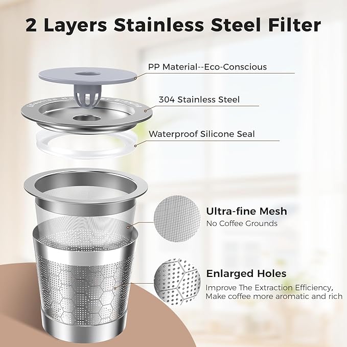 Reusable K Cups for Keurig 1.0，Stainless Steel K Cup Reusable Coffee Pods Compatible with Keurig 1.0，Metal Keurig Reusable Coffee Pods with Upgrade Double-layer fine mesh Design