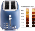 Rae Dunn Retro Rounded Bread Toaster, 2 Slice Stainless Steel Toaster with Removable Crumb Tray, Wide Slot with 6 Browning Levels, Bagel, Defrost and Cancel Options, Navy