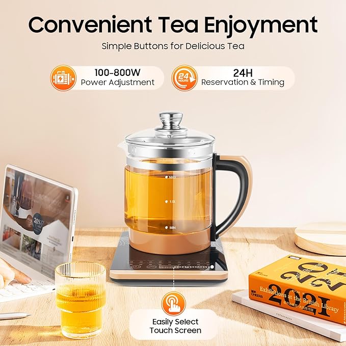 1.8 L Electric Glass Kettle Multifunctional Electric Kettles for Boiling Water,Electric Kettle Temperature Control Electric Kettle with Tea Infuse,18 Smart Menu Tea Maker,BPA-FREE&Boil-Dry Protection