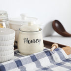 HAOTOP Farmhouse Porcelain Honey Jar with Dipper and Lid Set 12oz,Easy to Clean (Beige)