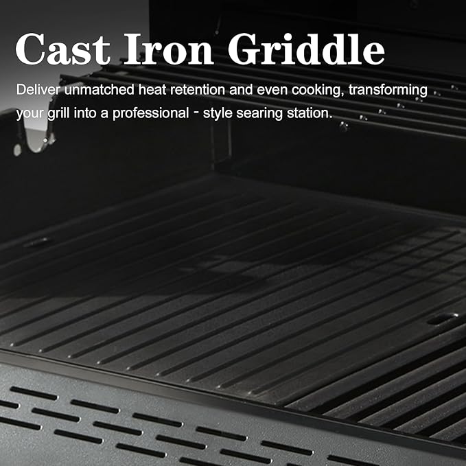 4 Burner Gas Grill Cast Iron Griddle Grill Combo, BBQ Propane Grills with Side Burner 50000BTU Heavy Duty Barbucue Grill With Cover, Black