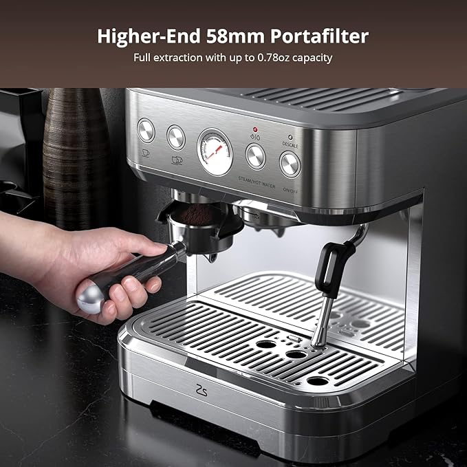 Professional Espresso Coffee Machine 20 Bar, Semi Automatic Espresso Maker With Grinder, Stainless Steel, Latte and Cappuccino Espresso Coffe Machine w/Automatic Milk Frothe for Office Cafe