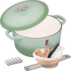 Enameled Cast Iron Dutch Oven Pot with Lid, for Bread Baking, Round Bread Oven- include Sourdough Bread Baking Supplies Set, 4.5QT, Green