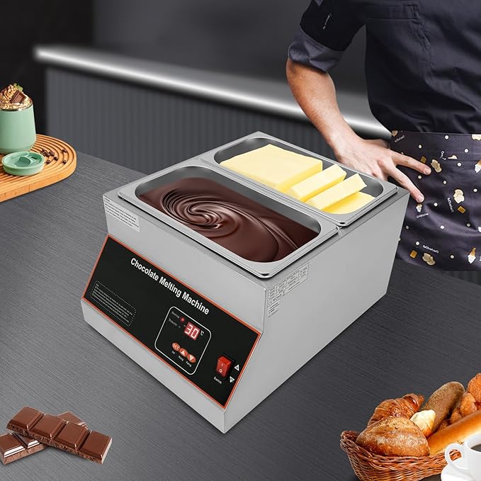 500W Electric Melting Pot for Chocolate w/Digital Display Control,Commercial Chocolate Warmer Melting Pot Chocolate Melter Pot Machine for Home or Bakery Use 2 Tanks for 26.46lb of Tempered Chocolate