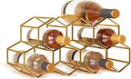 Urban Deco Small Gold Wine Rack 9 Bottle Holder Countertop - No Need Assembly Modern Metal Wire Wine Storage for Counter Top Table Top Coffee Bar Kitchen