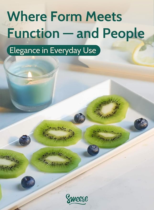 Sweese Rectangular Porcelain Platters, Serving Trays for Parties, 13.8 Inch Large Serving Dishes for Steak, Taco, Sushi, Appetizer, Cake - Dishwasher & Oven Safe - Set of 4, White