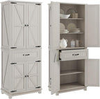 DWVO 72" Tall Farmhouse Pantry Cabinet, Kitchen Storage Pantry with Barn Doors & Drawer, Versatile Organizer with Adjustable Shelves, Rustic Cupboard for Dining Room, Living Room, White Oak