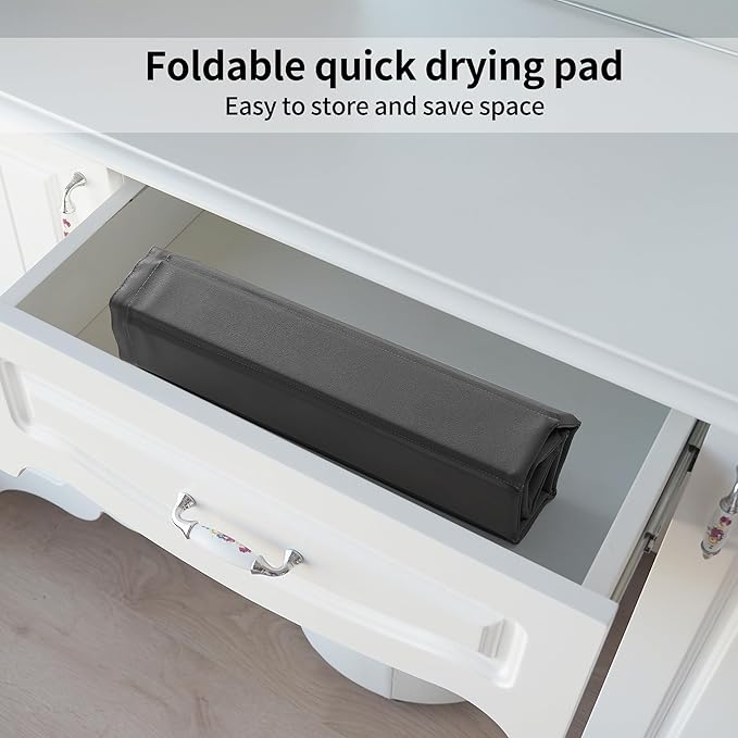 Stone Drying Mat for Kitchen Counter, Large Collapsible Diatomaceous Earth Supe Absorbent Quick Dry Stone Mat Kitchen，PU Leather Surface Removable and washable (Dark Gray, 23.6”x15.4”)