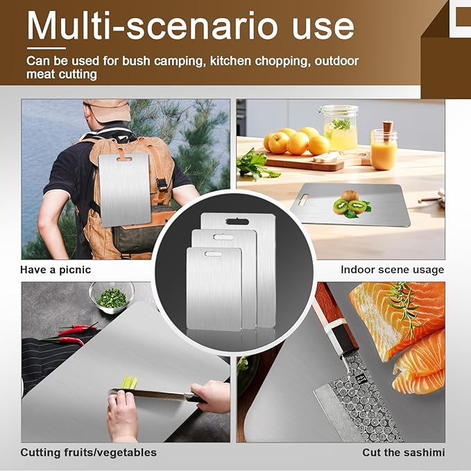 Titanium Cutting Board Set - 100% Pure Titanium Cutting Boards for Kitchen, Double Sided Medical-grade Cutting Mat for Easy to Clean, Ideal for Home & Outdoor Cooking (Two size set)