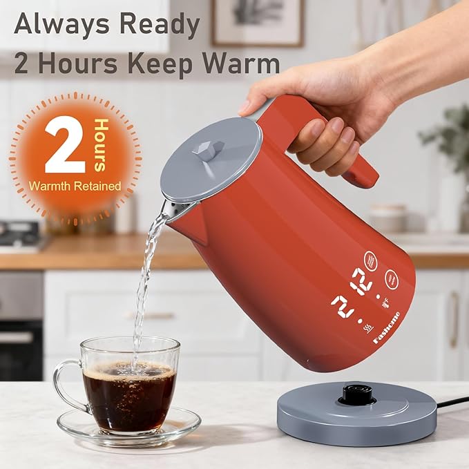 Electric Kettle with 5-Temperature Control,1.25L Cordless,Penguin Shape Design,1200W with Keep Warm and Auto Shut-Off,Perfect for Tea,Coffee & Themed Kitchen(Orange)