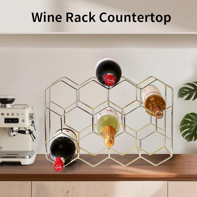 Countertop Wine Rack-14 Bottles Gold Wine Rack-No Assembly Required-3 Tier Tabletop Wine Bottle Holder for Cabinet