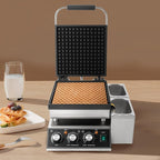 2200W Commercial Waffle Maker, Electric Square Waffle Maker Non-Stick Stainless Steel Belgian Waffle Iron w/Time & Temper Adjustable|Oil Spill Chute, Large Waffle Machine for Restaurant Party Food
