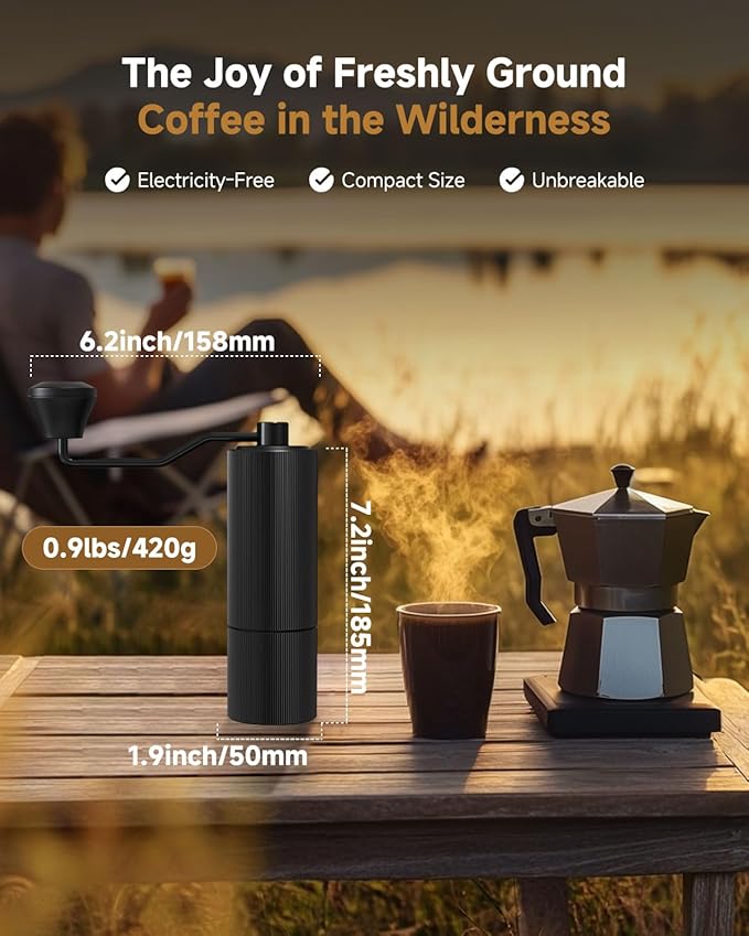 Manual Coffee Grinder,Hand Coffee Grinder with 30 Adjustable Settings,CNC 420 Stainless Steel Espresso Conical Burr-Portable Multi-Bearing Design for Pour Over,French Press & Moka pots