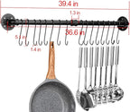 Toplife 39.4 inch Pot Rack, Kitchen Wall Mounted Detachable Pan Lid Utensils Organizer Hanging Rail with 16 Hooks, Black