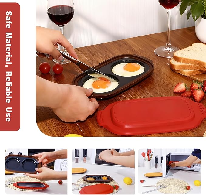 Microwave Egg Poacher for 2 Eggs,Microwave Egg Cooker, Multi-use Maker for Breakfast Sandwiches, 9.25x4.92x1.77 Inches, Portable for Home, Travel, Gifts