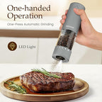 Electric Salt and Pepper Grinder Set Rechargeable with LED Lights, Automatic Pepper & Salt Mill, Adjustable Coarseness, Large Capacity, Grey
