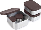 Flexibento - Leak proof Stainless Steel Lunch Box | Lunch Containers| Bento Box | 25 OZ, 2 * 12OZ, 2 * 1.5 OZ set |Snack Containers |Metal Lunch Box |SIlicone Lids|Meal Prep - Mocha Brown