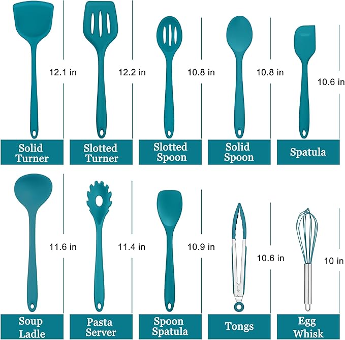 E-far 10 Pieces Silicone Cooking Utensils Set, Heat Resistant Kitchen Utensil Set for Nonstick Cookware, Kitchen Cooking Tools with Spatula, Spoon, Slotted Turner, Non-Toxic & Dishwasher Safe (Blue)
