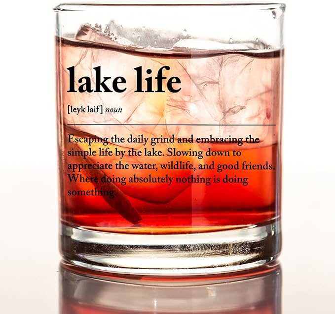 kunlisa Lake Lovers Gifts Whiskey Glasses, Lake House Decor and Gifts, Lakeside Definition 10 oz Drinking Rocks Glasses for Women Men Whisky Cocktail Scotch Bourbon Liquor