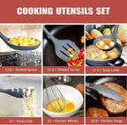 RAXCO Cooking Utensils Set,18-Piece Damascus Texture Knifes and Kitchen Gadgets,Integrated Storage,Grey