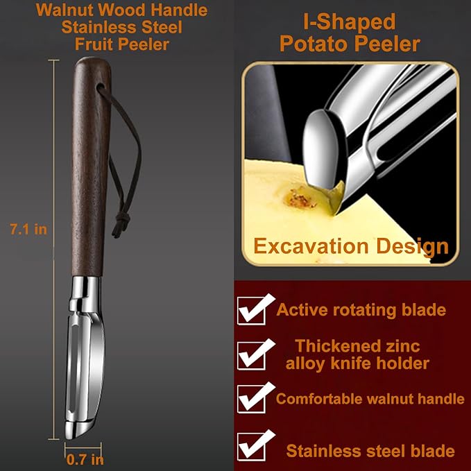 Premium Vegetable Peeler Set - Stainless Steel Y-shaped & I-shaped Peelers with Ergonomic Non-Slip Wood Handle and Hanging Loop for Fruits, Carrot,Veggie, Potatoes & Kitchen Use (2-Piece)