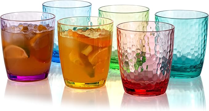 KOXIN-KARLU Hammered 15-ounce Plastic Tumbler Acrylic Glasses, set of 6 Multicolor