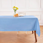Solino Home Cornflower Blue Linen Tablecloth 60 x 90 Inch - 100% Pure Linen Hemstitch Table Cloth for Rectangle Tables - Classic Hemstitch, Machine Washable Tablecloth for Summer