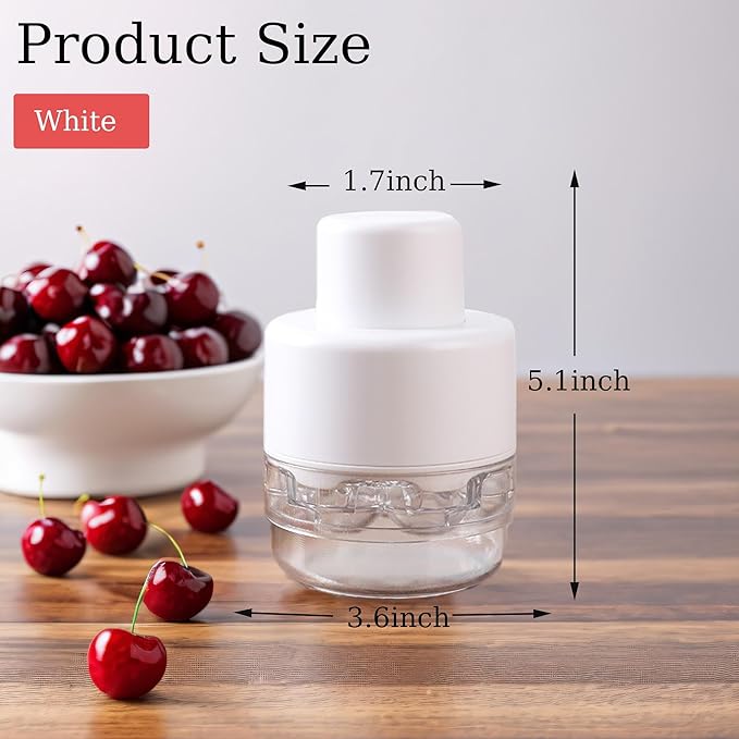 PCTC Cherry Pitter Tool - Pit Remover for Cherries, Multi-Functional Fruit & Vegetable Tool, Quick Release Remove 7 Cherry Pits at Once, Kitchen Gadget for Easy Prep (White)