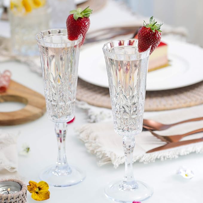 BELLAFORTE - Shatterproof Tritan Plastic Champagne Flute Clear, 6oz, set of 4 Myrtle Beach Dishwasher Safe Plastic Champagne Glasses - Glassware for indoor and Outdoor Use, BPA Free